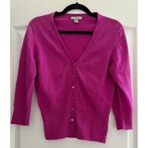 Geneva Cashmere Cardigan Sweater V Neck 7/8 Sleeves Size S Pink